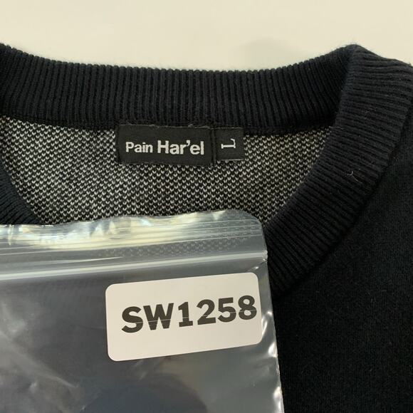 Pain Har'el L Mens Black Logo Sweater Crew Neck Long Sleeve Knit - Picture 3 of 7